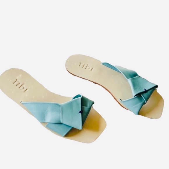 TIBI Light Blue Leather Slides Sandals Size